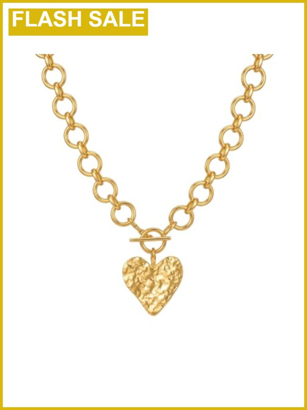 14K Gold Plated Chunky Heart Pendant Necklace Toggle Clasp